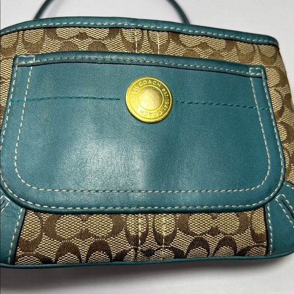 🌺 COACH SLIM BLUE POCKET LEATHER AND CANVAS SIGNATURE C WRISTLET BAG VINTAGE - Picture 7 of 10